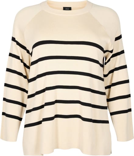 ZIZZI MCHERRY, L/S, STRIPE PULLOVER Dames Blouse - Beige - Maat M (46-48)
