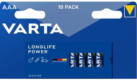 Varta Longlife Power AAA Batterijen Plastic Vrije Verpakking - 10 stuks