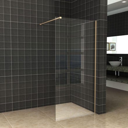 Diamond Line - Inloopdouche / Douchewand - 140x200 - Geborsteld Messing - Antikalk - Helder Glas - 8mm Veiligheidsglas