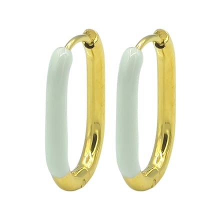 Goldplated U-Huggie oorbellen van staal met witte emaille (21 x 16mm)