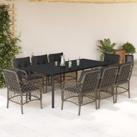 vidaXL - 9-delige - Tuinset - met - kussens - poly - rattan - grijs