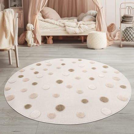 Rond kinderkleed 120/160 cm, crèmekleurig speelkleed met stippenmotief