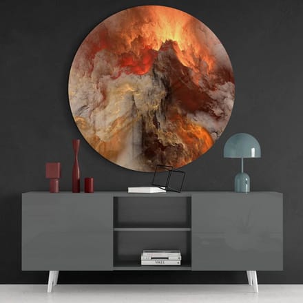 Rond Glasschilderij - Abstract - Lava - 80 cm