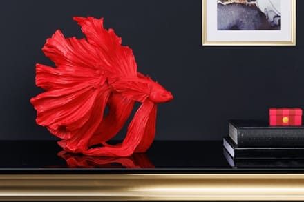 Design decoratief figuur vechtende vis CROWNTAIL 35cm rood Betta vissculptuur - 43173