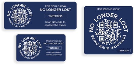 NoLongerLost - 'Triple Value Pack' Stickers - 3 stuks (verschillende afmetingen) - Donkerblauw - Unieke QR code - Tracking