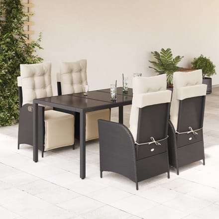 vidaXL - 5-delige - Tuinset - met - kussens - poly - rattan - zwart