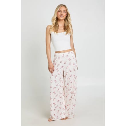 boohoo Dames Petite Cami & Broek Set Met Strikjesprint | Beige | Maat: 38