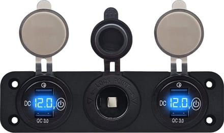 ProRide 12V USB Autolader 2 Poorten - QC3.0 - Voltmeter en 12V/24V Sigarettenplug - Drievoudig inbouw
