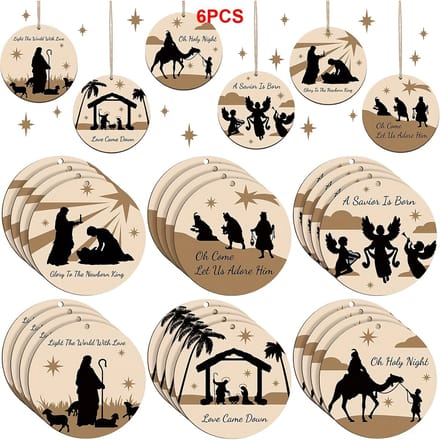 VANDAAG VERZONDEN - Hanger 6 STUKS - Kerststal - Hout - Kerstboom Kerstdecoratie - Jezus - Kerstballen - kerst kersthanger