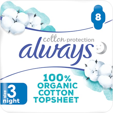 Always Maandverband Bio Cotton Protection Ultra Night met Vleugels 8 stuks