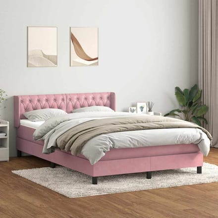 vidaXL - Boxspring - met - matras - fluweel - roze - 140x210 - cm