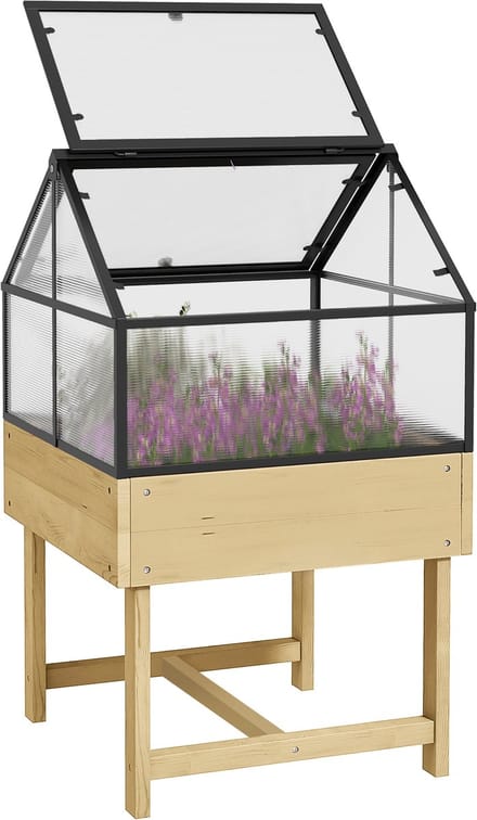 Outsunny verhoogde plantenbak - Polycarbonaat - 60x57x103cm - Natuurlijk hout