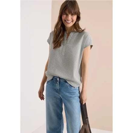 Blouse met gespleten hals in seersucker kwaliteit