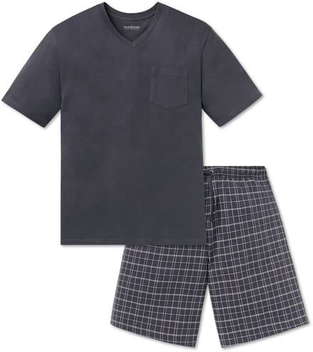 Schiesser Heren shortama - Ebony Grey - Zomer pyjama maat 62 - 62