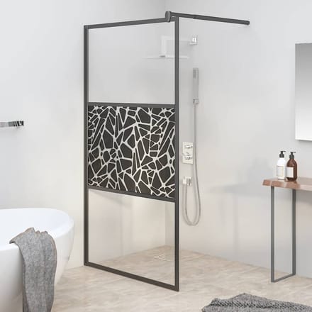 vidaXL - Inloopdouchewand - met - stenenmotief - 115x195 - cm - ESG-glas - zwart