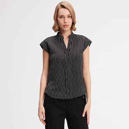 Bi-materiaal gestreept shirt