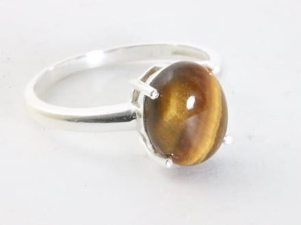 Fijne hoogglans zilveren ring met tijgeroog - maat 20