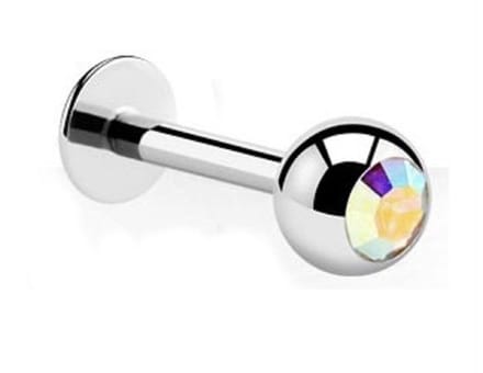 Titanium Labret Piercing 6 mm (1,6 mm staaf) met 4 mm bal & AB steen-accent – RH-Jewelry [High Quality Piercing]