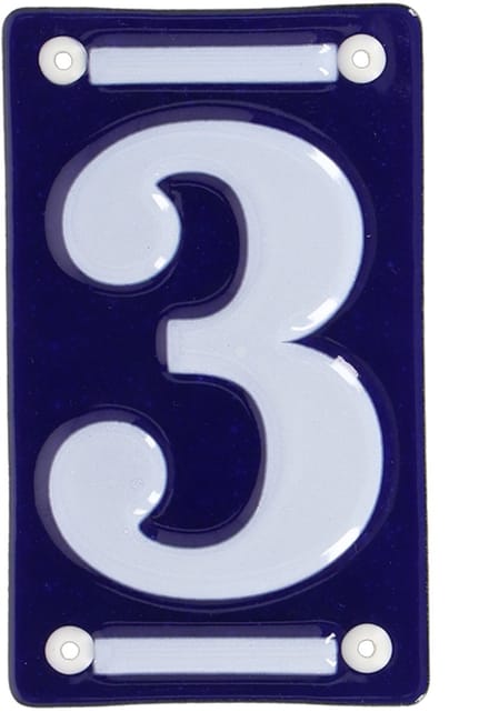 Best for Boots Huisnummer 3 - oudhollands - emaille - 7 x 12 cm - blauw/wit - nummer bordje