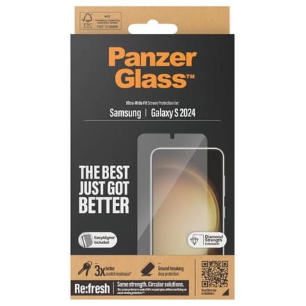 PanzerGlass Screenprotector geschikt voor Samsung Galaxy S24 Glazen | PanzerGlass Ultra-Wide Fit Screenprotector - Case Friendly + Installatie Frame