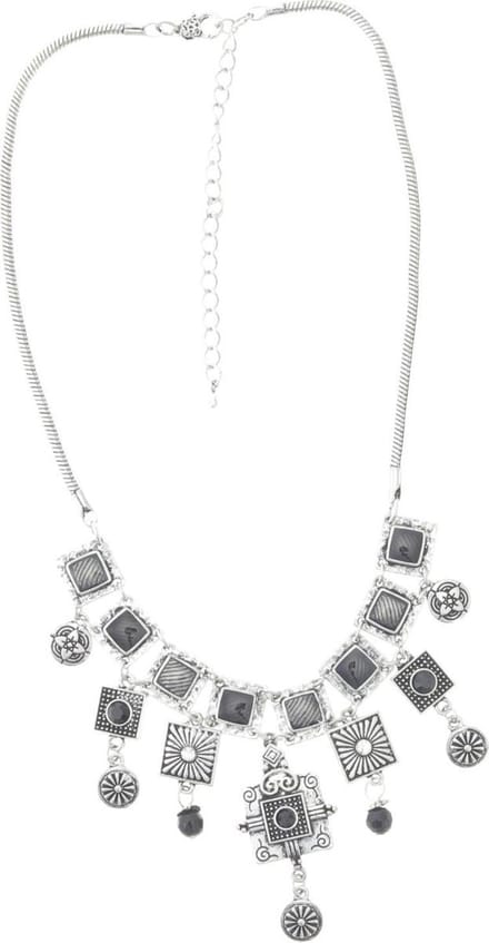 Behave Dames ketting zilver kleur - met vierkante hangers- 40 cm