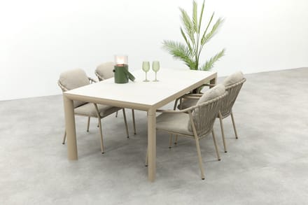 Pisa/Kings 4-persoons rope tuinset 180x100 cm. - Latte