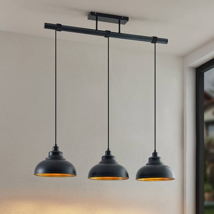 Lindby - hanglamp - 3lichts - Staal - H: 16 cm - E27 - zwart, goud