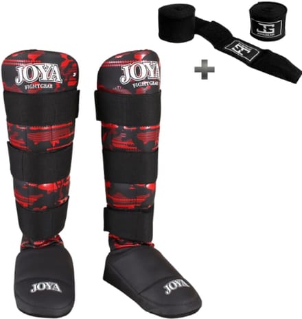 Joya Camo V2 Scheenbeschermers Kinderen – Maat S – Kickboksen – Optimale Bescherming & Comfort – Rood – Incl. Bandage