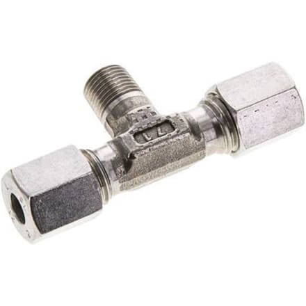 6L & R1/8'' RVS T-stuk Snijringkoppeling Buitendraad 315bar ISO 8434-1