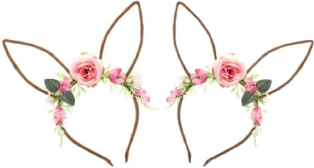 Chaks Verkleed diadeem paashaas/bunny oren - 2x - met bloemen - roze - one size