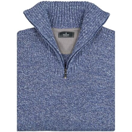 Ragman Trui Troyer Zip Cotton Knit Pullover Elbow Patches Blauw Melange / male