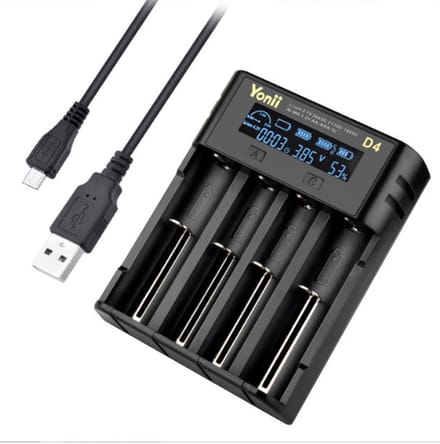 Homtas Universele Slimme Batterijlader – Geschikt voor Li-ion & NiMH Batterijen – 4 Sleuven – USB-C Input – LCD Display