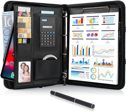 A4 Conferentiemap PU-Leer - met Tablet Vak & Rekenmachine - Zwart