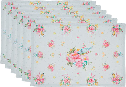 Clayre & Eef Placemats Set van 6 48x33 cm Groen Katoen Bloemen Tafelmat