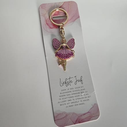 Sleutelhanger engel liefste juf - cadeau idee juf - einde schooljaar - verjaardag juf - juf - engel - sleutelhanger