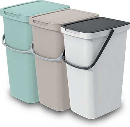 Keden GFT/rest afvalbakken set - 3x - 20L - Beige/groen/wit - 23 x 29 x 45 cm - afval scheiden