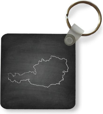 Sleutelhanger - Uitdeelcadeautjes - Zwart-wit illustratie van Oostenrijk - Plastic