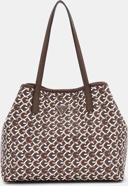 GUESS Schoudertas Vikky II Tote Bag Brown Multi Logo Donkerbruin