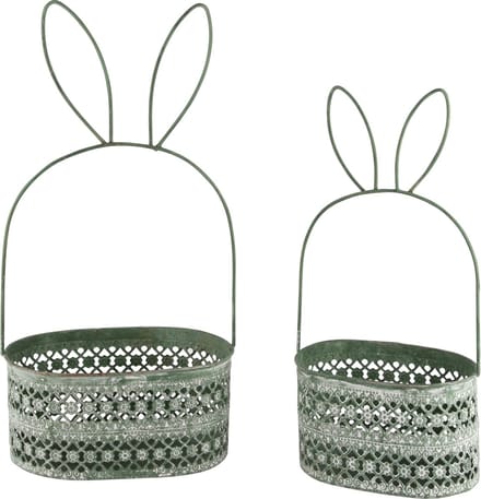 Dekoratief | Set 2 bakjes m/bunnyoren, groen, metaal, 19x13x9cm | A240763