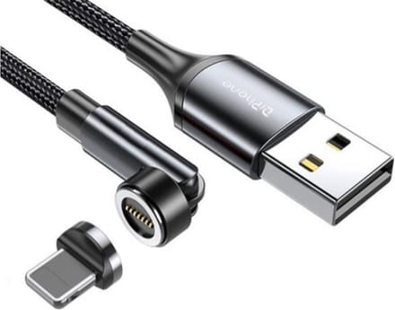 DrPhone iONIC - 540º Roterende Magnetische Kabel - 3A - Voor Lightning - 480Mbp/s Data Transmissie - 2 Meter – Zwart