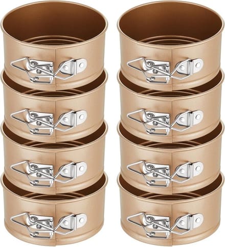 Set van 8 Mini Springvormen Rond - Kleine Cheesecake Bakvormen met Losse Bodem - Antiaanbak - 10cm
