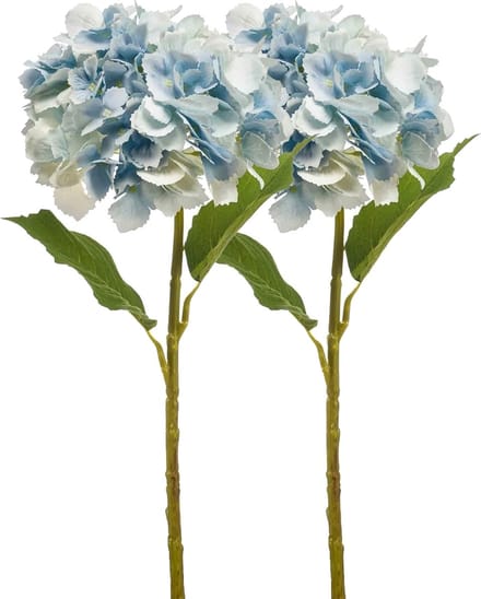 Emerald Kunstbloem hortensia tak - 2x - 52 cm - licht blauw - Real Touch - hydrangea - kunst zijdebloemen