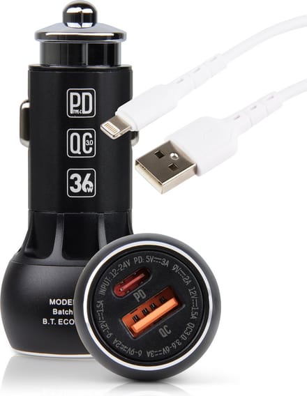 Usb oplader auto geschikt voor Lightning (iPhone/iPad/AirPods) - 2 Poorten - 1 Meter - Snellader