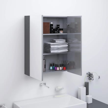 vidaXL - Badkamerkast - met - spiegel - 60x15x75 - cm - MDF - glanzend - grijs