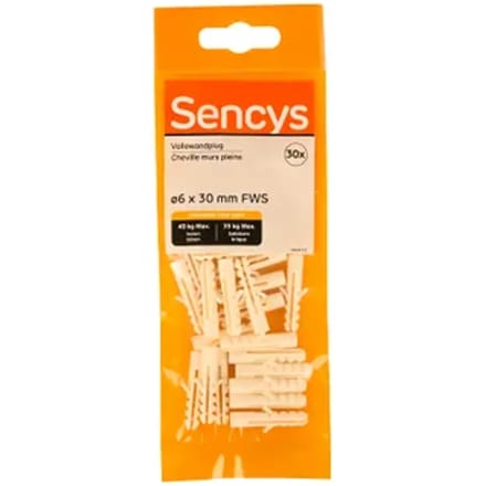 Sencys Plug Voor Volle Wand Nylon - Diam. 6x30mm - 30 Stuks