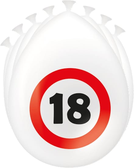 Ballonnen | 8 stuks | Thema: Verkeersbord | Leeftijd: 18 | Kleur: Wit
