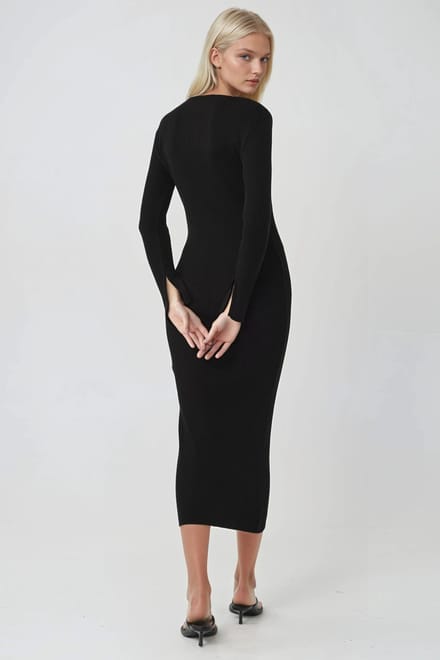 V-Hals Textured Maxi Tricot Jurk met Split