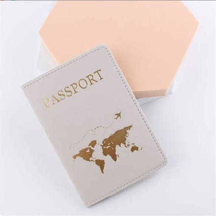 Wereldkaart Premium Lederen Paspoorthoes - Paspoorthouder - Paspoort Protector - Grijs