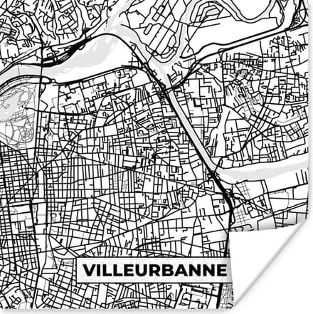 Poster Frankrijk Villeurbanne - Stadskaart - Plattegrond - Kaart - Zwart wit - 50x50 cm