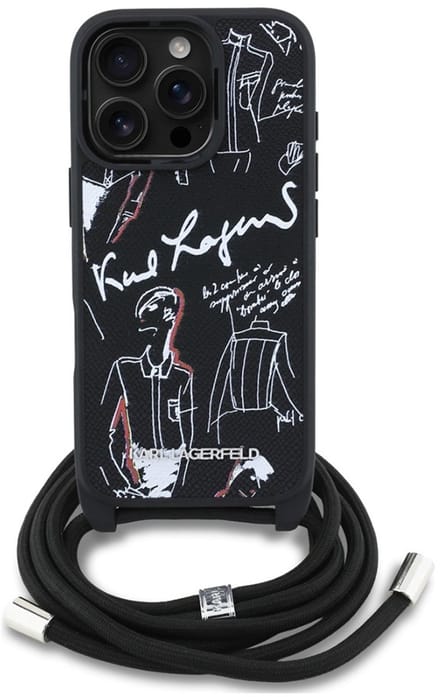 Karl Lagerfeld Crossbody Grained Pattern & Logo Case for iPhone 16 Pro Max - Black